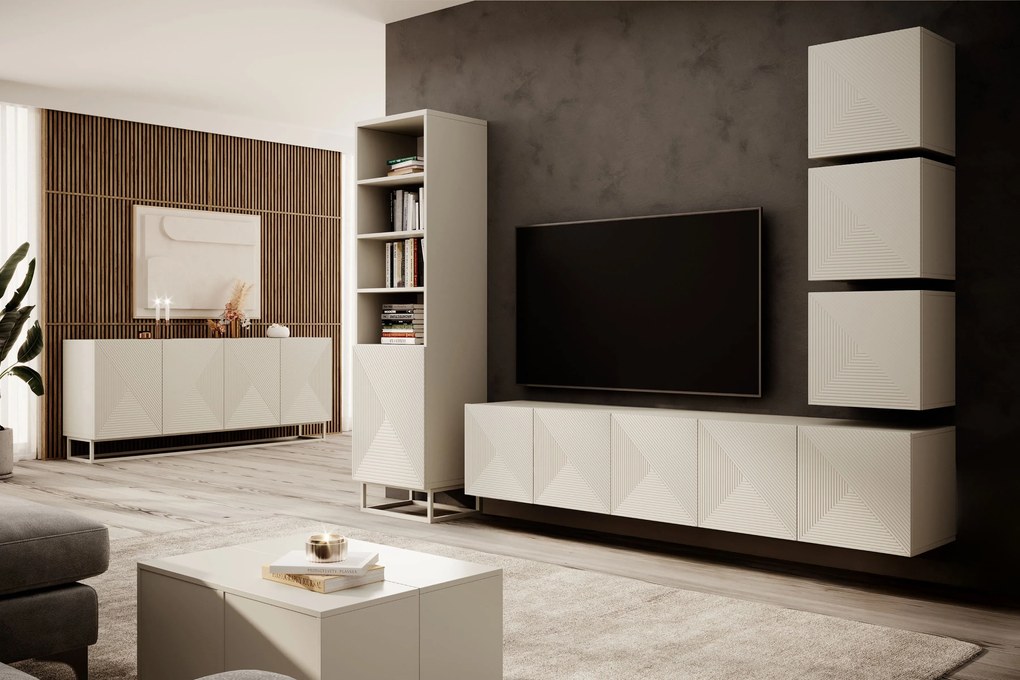 Szafka RTV wisząca Asha 200 cm z ryflowanym frontem - kaszmir