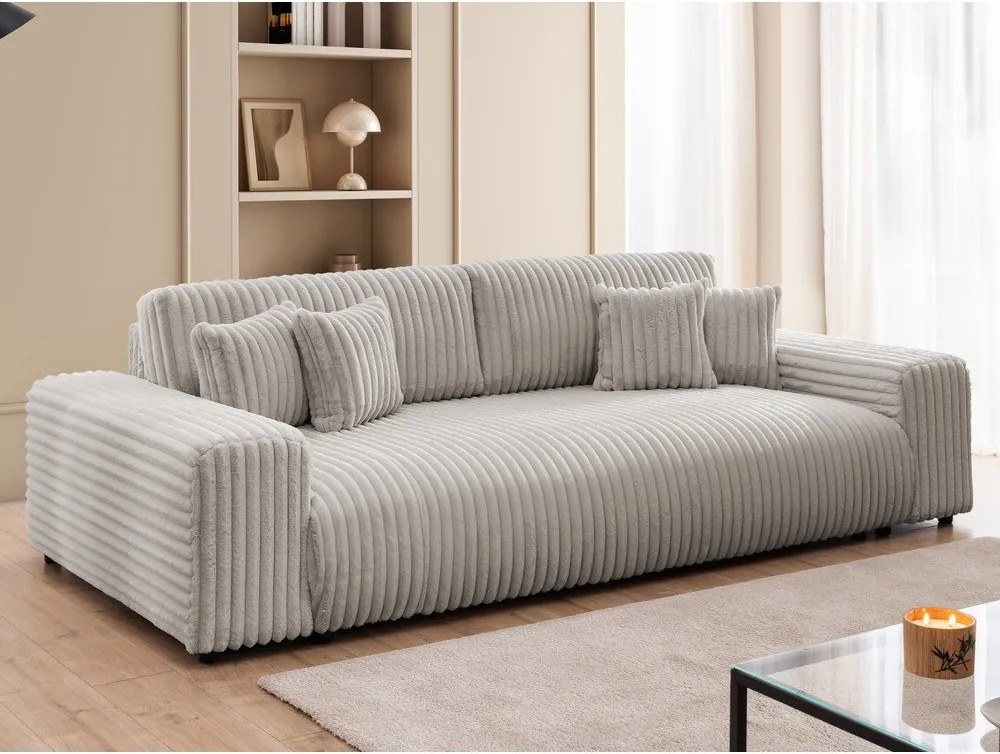 Jasnoszara sztruksowa rozkładana sofa ze schowkiem 260 cm Justin – Ropez