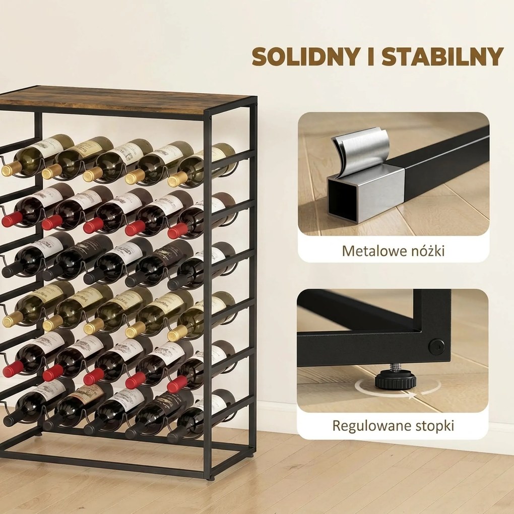HOMCOM Stojak na wino na 30 butelek wolnostojący stojak z metalu do piwnicy, magazynu, 59 x 30 x 88,5 cm Rustykalny brąz | Aosom PL