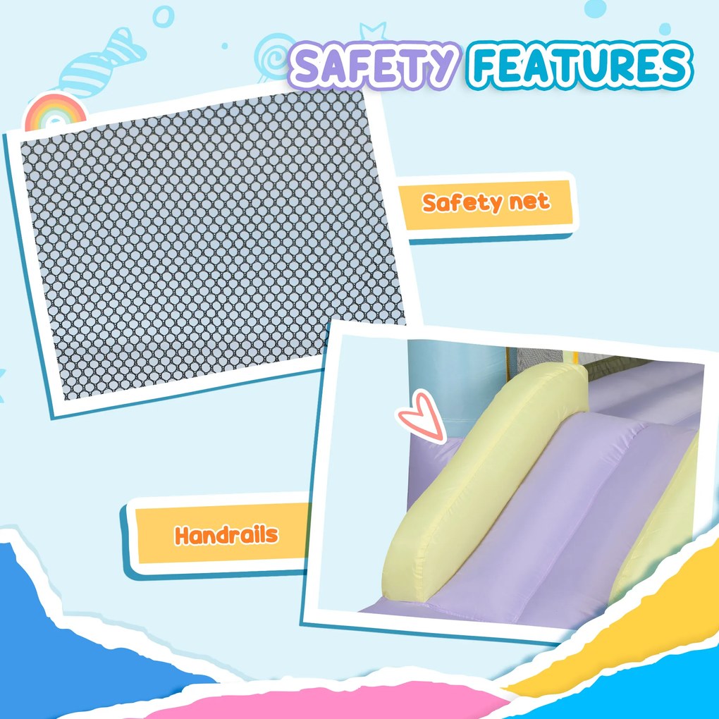 AIYAPLAY Dmuchany zamek ze zjeżdżalniami, siatką ochronną, materiałem Oxford, kotwami gruntowymi, torbą transportową