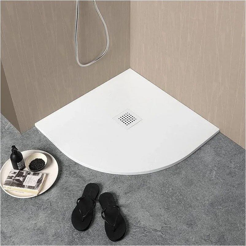 Brodzik półokrągły "Milano" biały z efektem kamienia żywica antypoślizgowa cm 80x80h