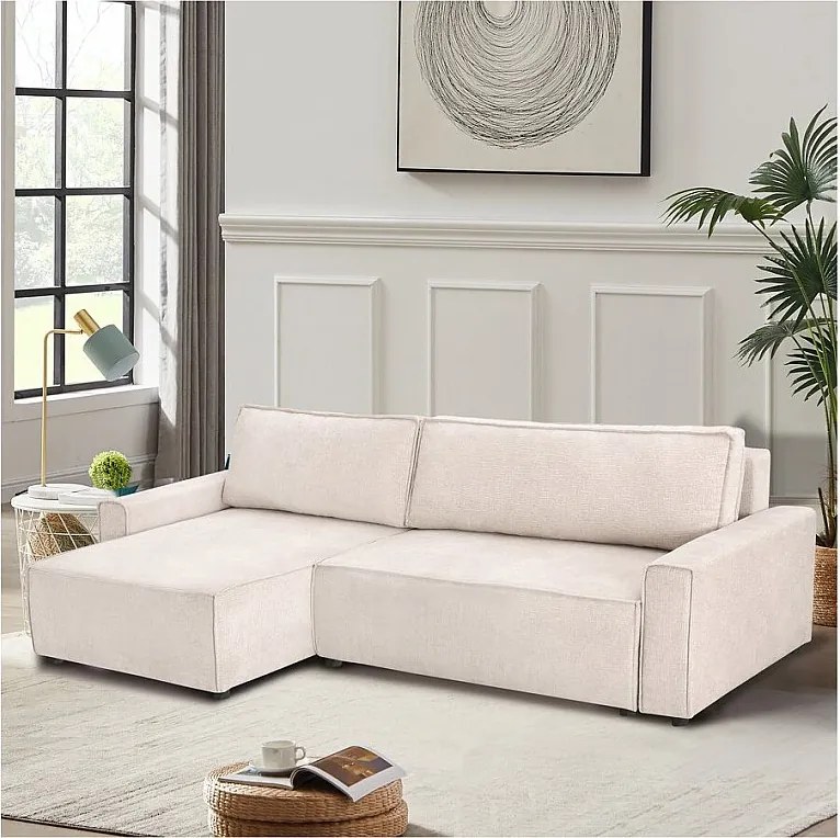 Narożnik "Montaigne" z teksturowaną tkaniną - 4-osobowy - Beżowy