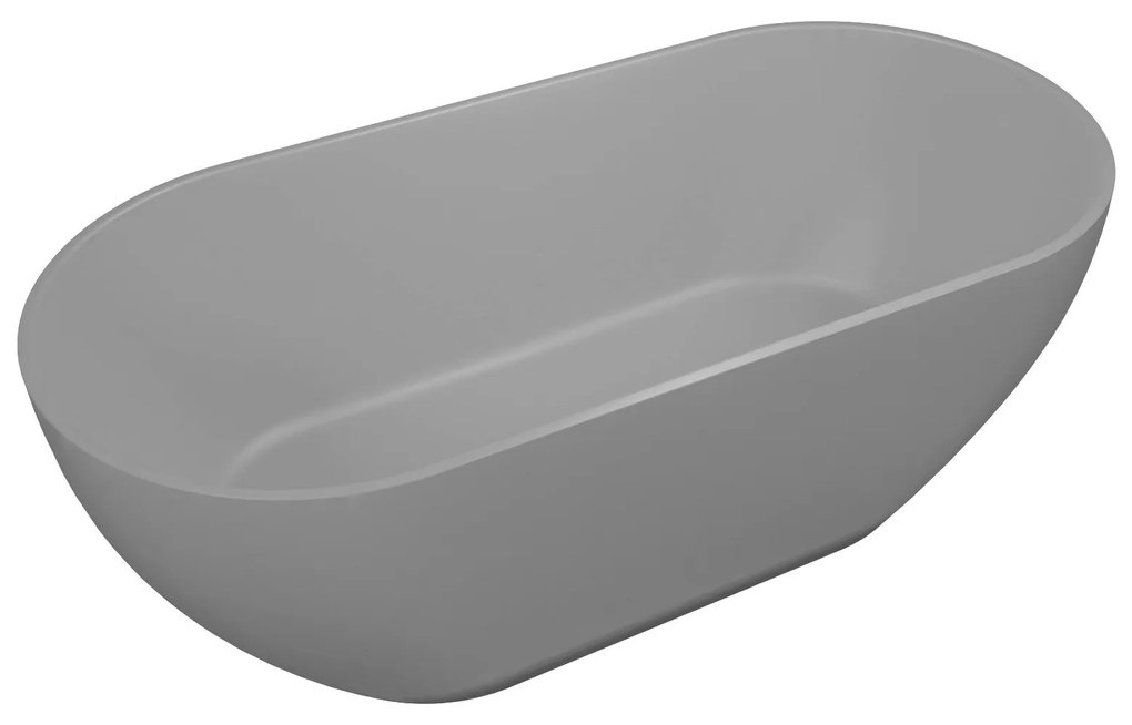 Wanna wolnostojąca owalna z konglomeratu 160 x 75 cm RONA Grey mat / połysk przelew typu SLIM cienki rant : Kolor wanny - Szary połysk