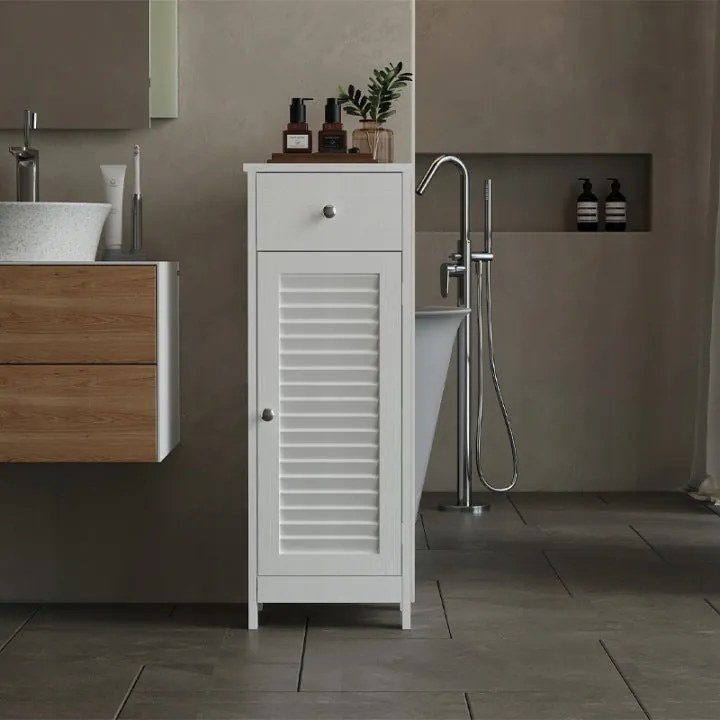 Szafka Łazienkowa Słupek Biała 87 cm – Loft z Szufladą i Półkami