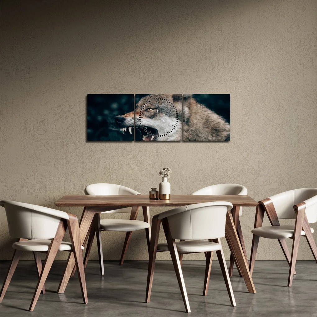 Obraz wilka (z zegarem) (90x30 cm)