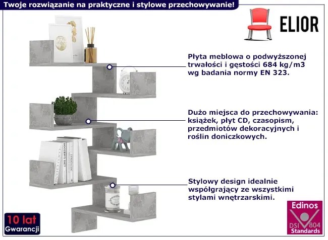 Nowoczesna Narożna Pólka Ścienna Beton G6-E29