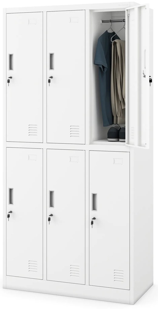 Szafka socjalna ubraniowa BHP biała: 6-drzwiowa IGOR 900 x 1850 x 450 mm