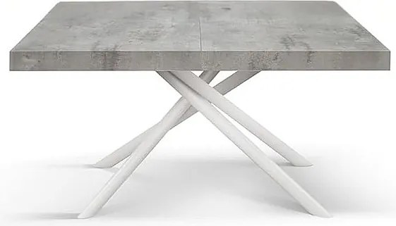 Stół drewniany, wykończenie w kolorze szarym, podstawa z metalu pomalowana na biało, 180×90–260×90 - CARRARA