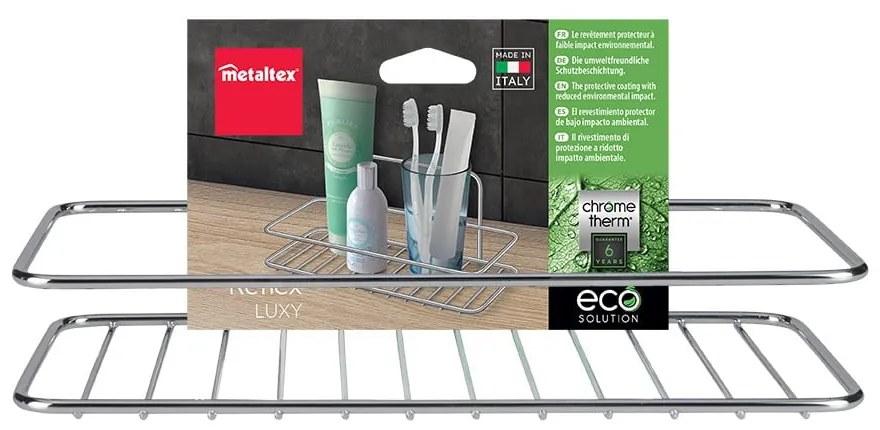 Wisząca stalowa półka łazienkowa w kolorze srebra z połyskiem bez wiercenia Luxy – Metaltex