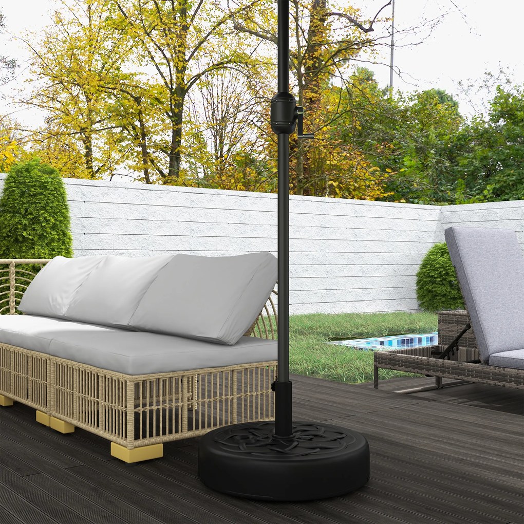 Outsunny Podstawa parasola, Stojak do parasola z tworzywa sztucznego i metalu, wypełniany wodą i piaskiem, Ø56 x 30,5H cm, Czarny