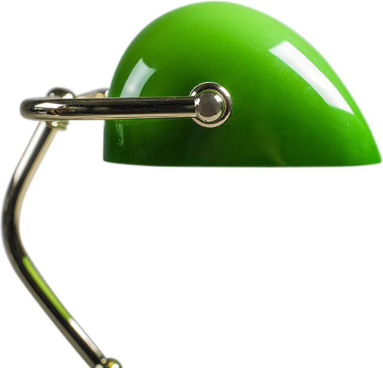 Klasyczna lampa stołowa / lampa notarialna mosiądz ze szklanym kloszem w kolorze zielonym - Banker