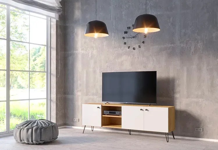 Szafka RTV na metalowych nogach dąb craft + biały - Zorina 10X