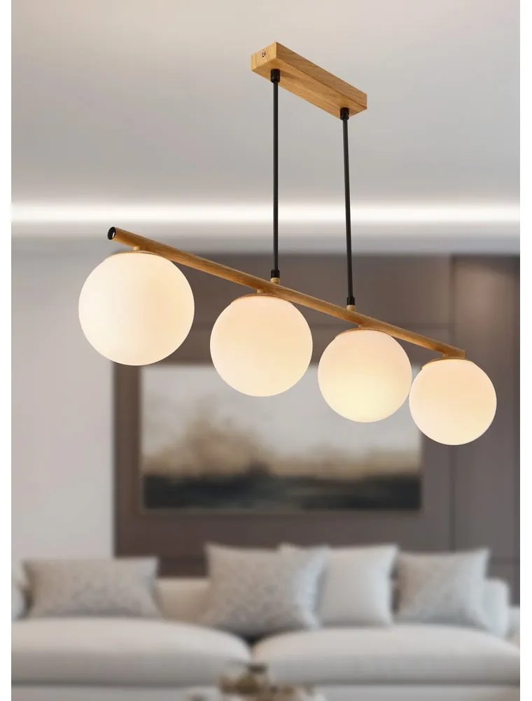 Biało-naturalna lampa wisząca ze szklanym kloszem Carrine – Candellux Lighting