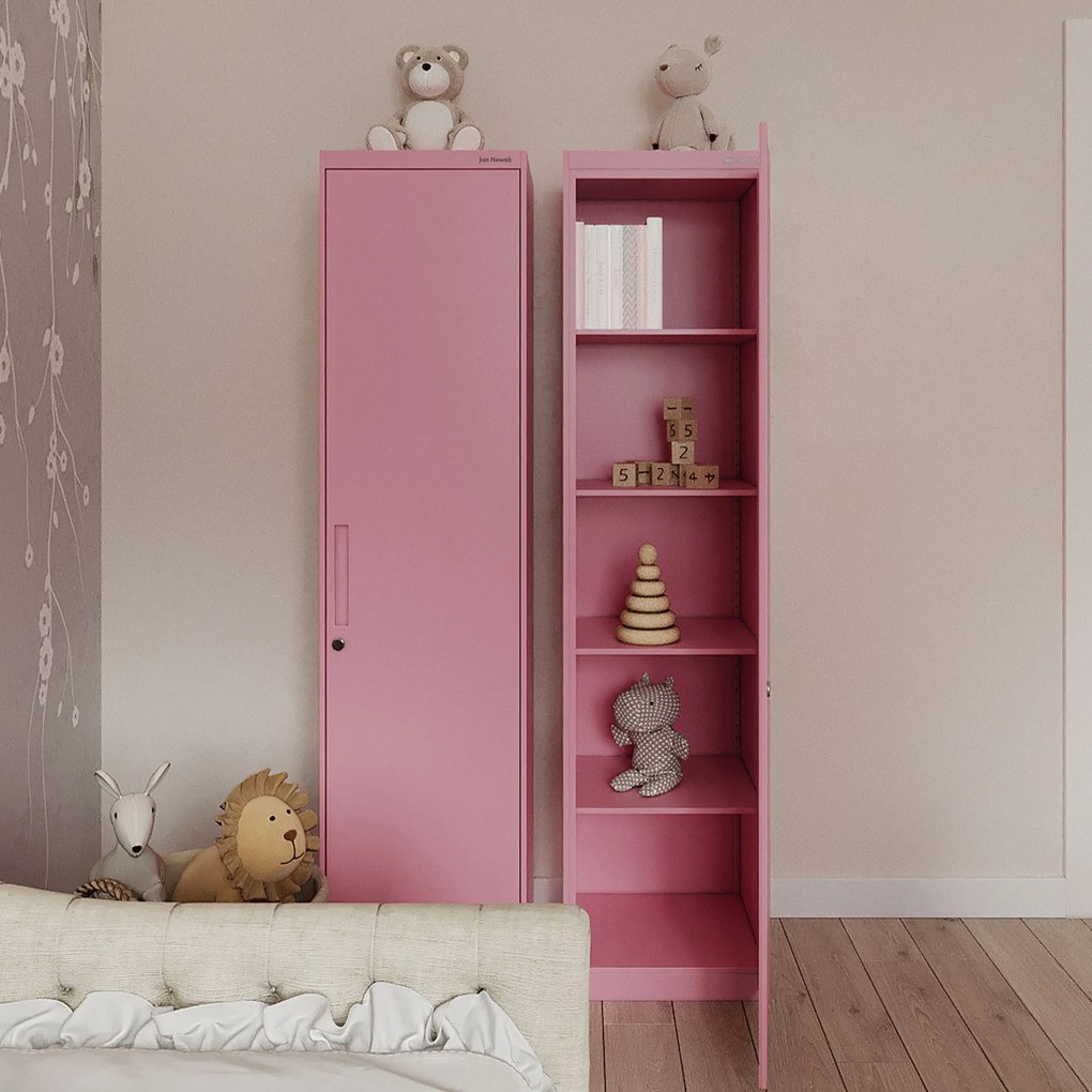 Wąska szafka do biura ALEX, 450 x 1850 x 400 mm, Fresh Style: pudrowy róż