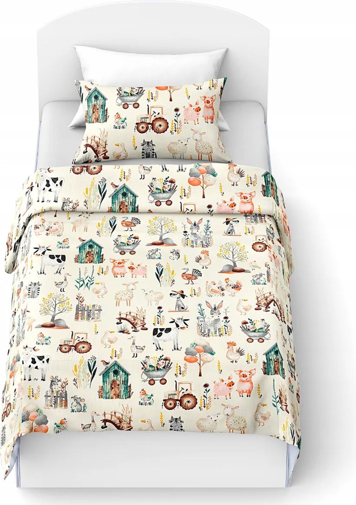 PrzytulneMieszkanie.pl PrzytulneMieszkanie.pl Bawełniana pościel do łóżeczka HAPPY FARM biała Rozmiar pościeli: 45 x 65 cm | 90 x 135 cm
