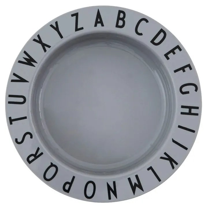 Szary głęboki talerz dla dzieci Design Letters Eat &amp; Learn, ø 15,5 cm