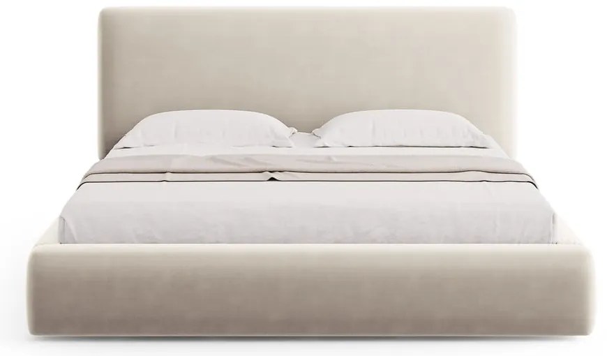 Beżowe tapicerowane łóżko dwuosobowe ze schowkiem i stelażem 160x200 cm Colonel – Cosmopolitan Design