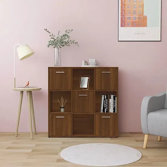 Regał Z Otwartymi Półkami I Drzwiczkami Brązowy Dąb 80 Cm Połysk E0-H89