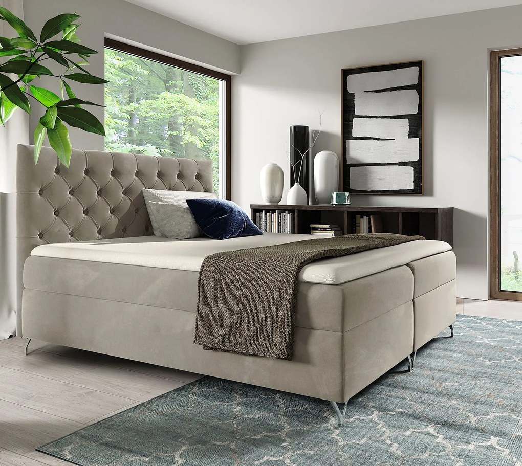 Beżowe tapicerowane welurem łóżko 5 rozmiarów - Lunavello 4X