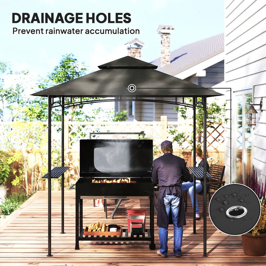 Outsunny Pawilon Grillowy z Oświetleniem LED 240 x 150 x 258 cm Odporny na Płomień i Wodę, z Podwójnym Daszkiem
