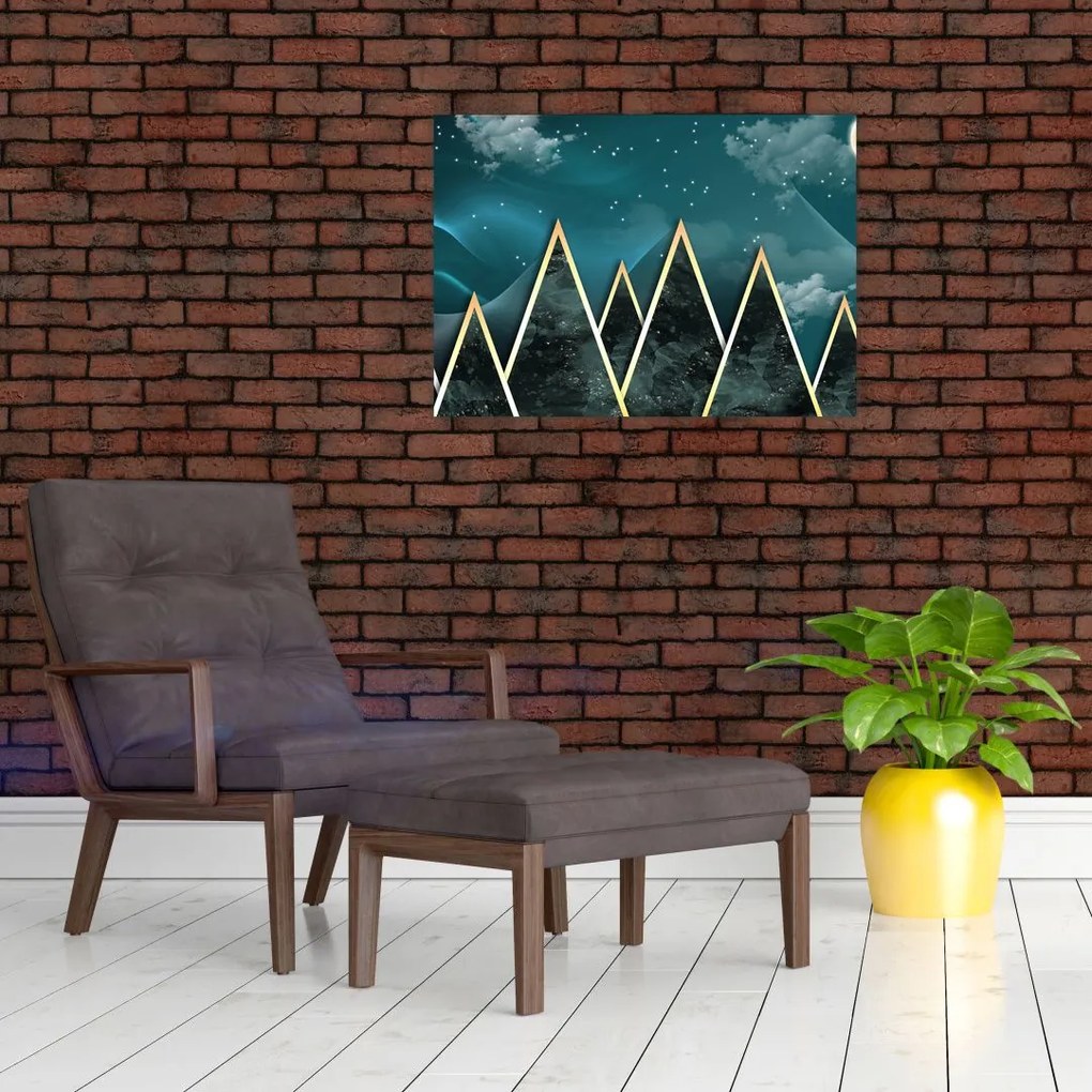 Obraz na szkle - Księżyc w pełni nad złotymi górami (70x50 cm)