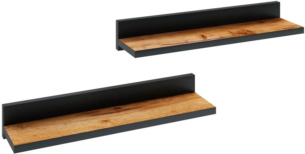 Zestaw Półek Czarny Wiszących + Dąb Craft 2 Szt C7-W57