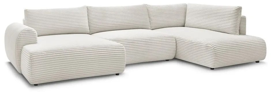 Kremowy sztruksowy rozkładany/ze schowkiem narożnik (prawostronny/w kształcie litery U) Lucien – Bobochic Paris