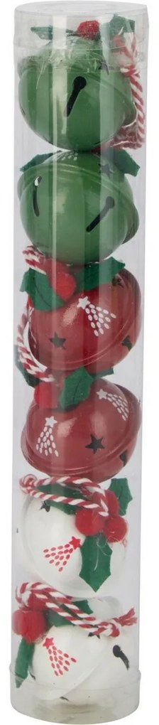 Zestaw 6 sztuk świątecznych dzwoneczków, śr. 4 cm, czerwony-zielony-biały, metal, 4HOME