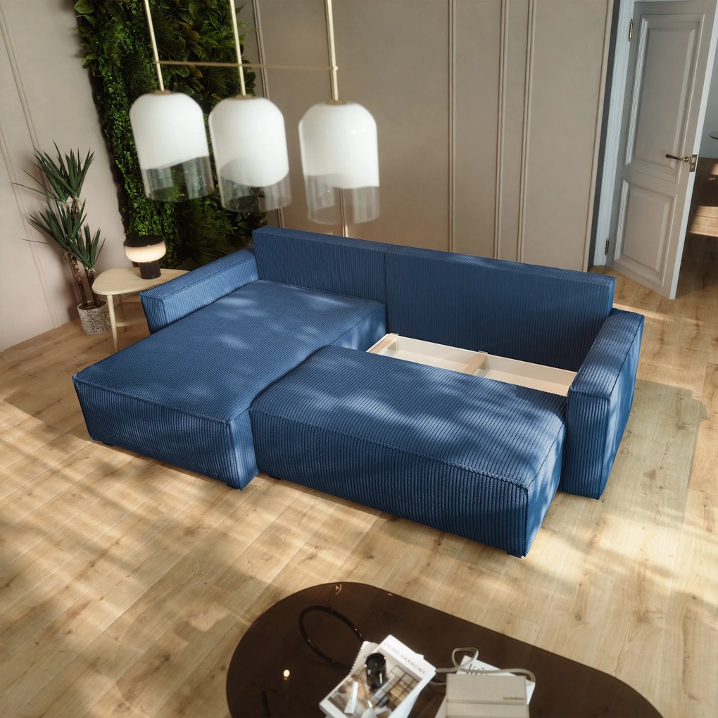 Masseno Narożnik BESMIR z funkcją spania i pojemnikiem na pościel Narozniki L, Rozkładana sofa - Niebieski, POSO 05