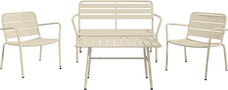 Metalowy zestaw ogrodowy: ławka, 2 niskie fotele i stolik kawowy - Beżowy - MIRMANDE od MYLIA