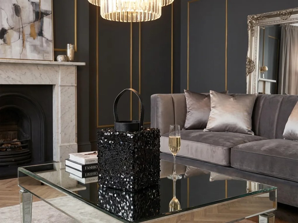 Latarnia z cekinami LOFTY GLAM 20 cm, czarna