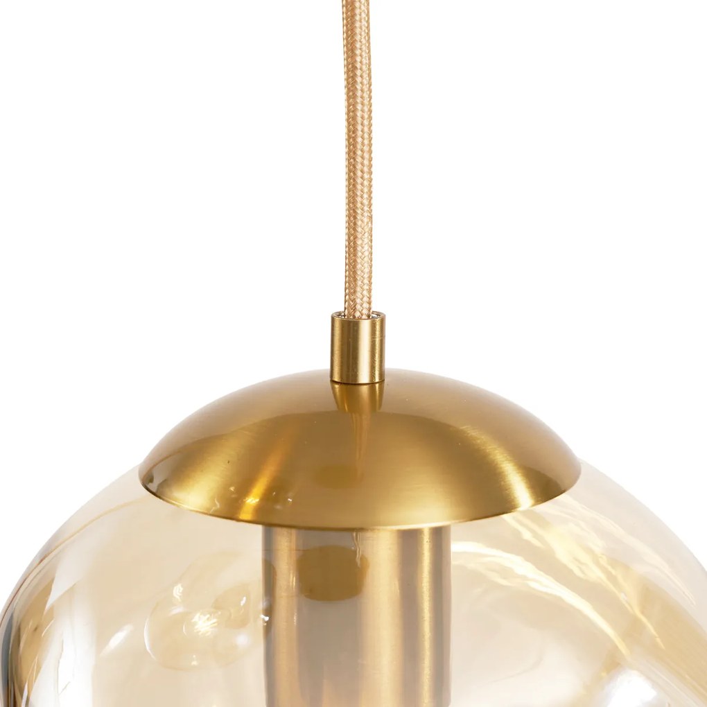 Lampa wisząca w stylu Art Deco mosiądz ze szkłem bursztynowym 3-źródła światła - Douglass ArtDeco Oswietlenie wewnetrzne