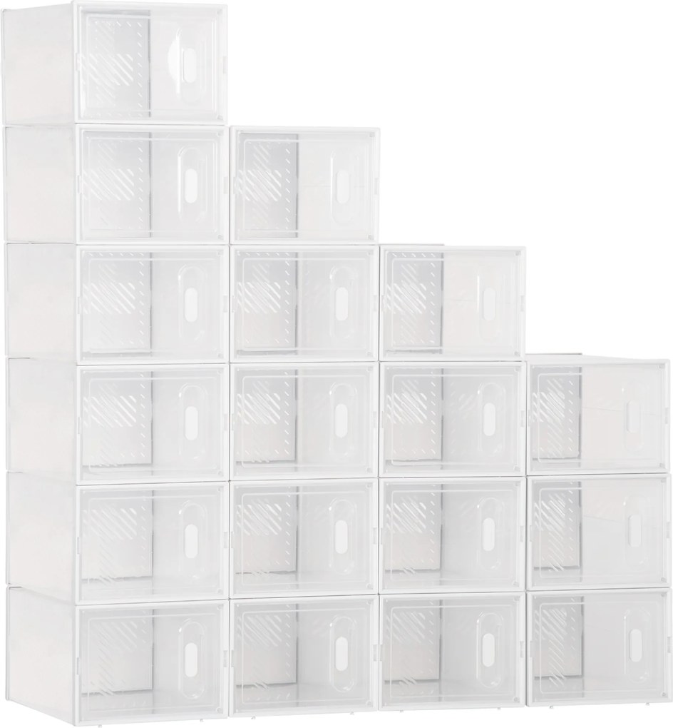 HOMCOM Modularny System Półek z 18 Przegródkami, Samodzielny Montaż, 25 cm x 35 cm x 19 cm, Przezroczysty
