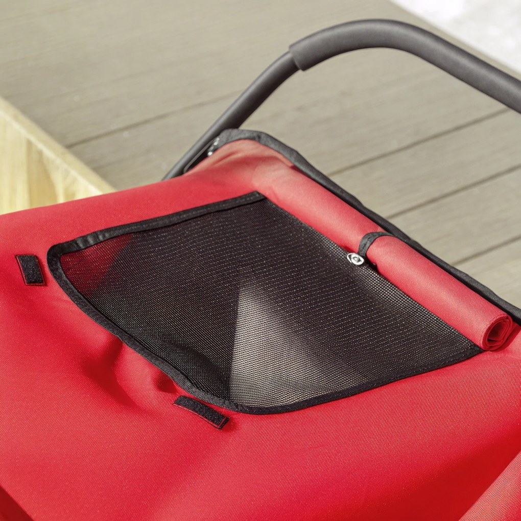 PawHut Wózek dla psa, składany, składany, poduszka, stalowa rama, Czerwony/Czarny