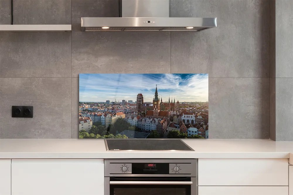 Panel szklany do Kuchni Panorama z Widokiem na Kościół Mariacki