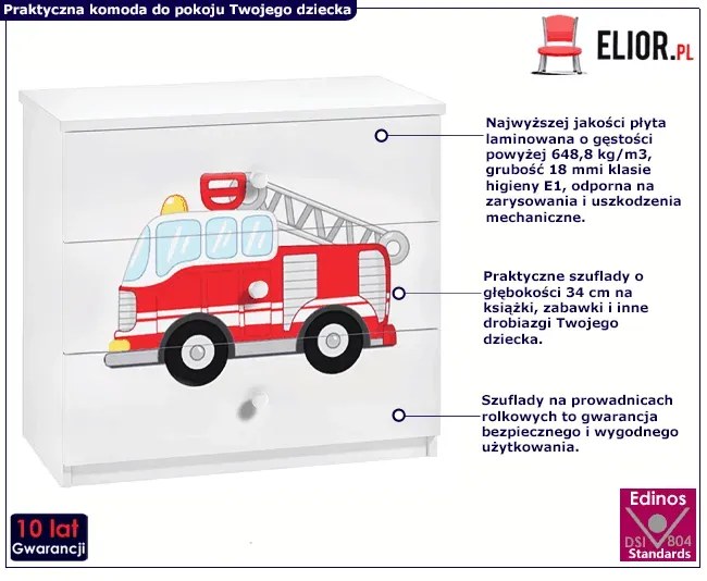 Komoda dziecięca na zabawki wóz strażacki W1-R82