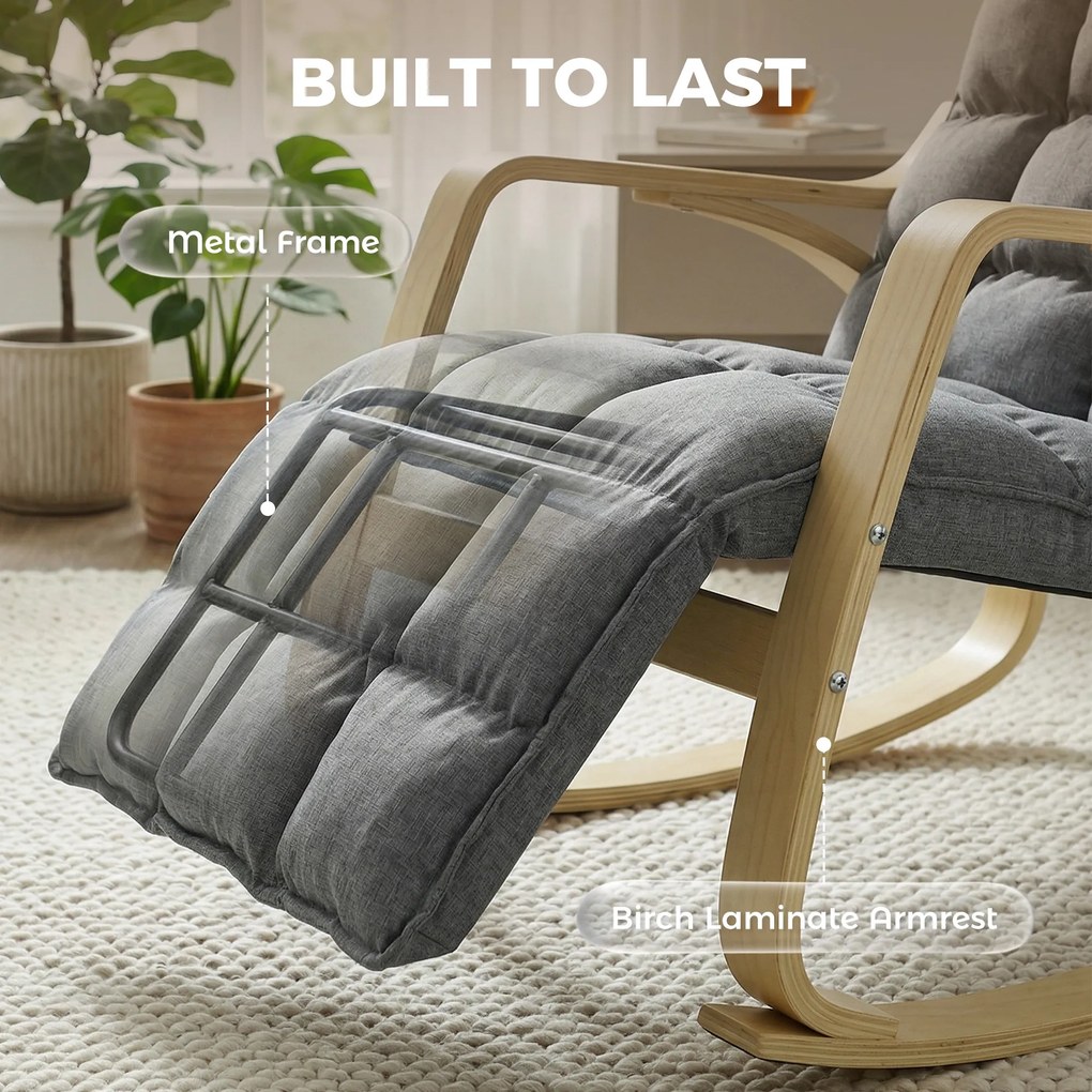 HOMCOM Fotel bujany z regulowanym podnóżkiem, fotel relaksacyjny, szary | Aosom PL