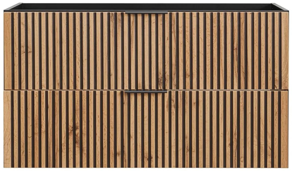 Szafka pod umywalkę wisząca ryflowana - Naturalny jasny i czarny - 80 cm - MADELA