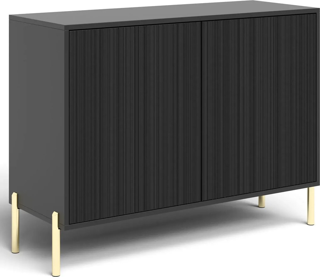 Czarna ryflowana komoda na złotych nóżkach E6-R75