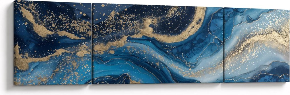 Obraz - Abstrakcyjny niebiesko-złoty marmur (170x50 cm)