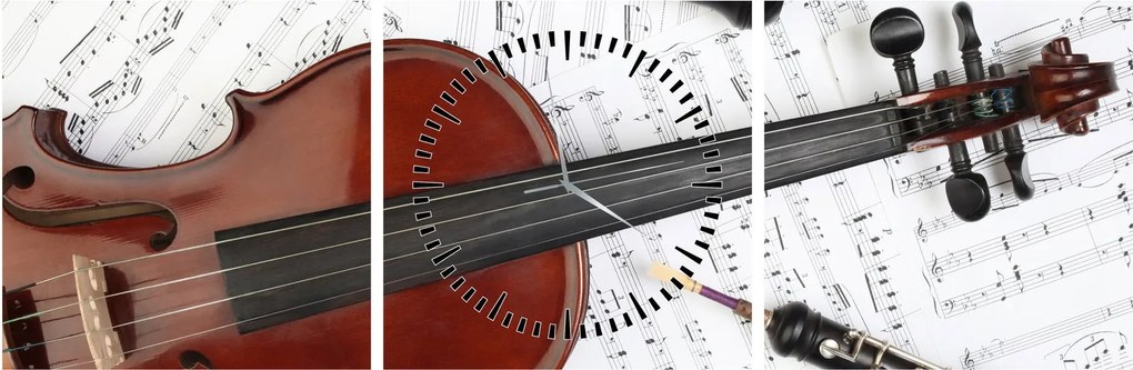 Obraz - Instrumenty muzyczne (z zegarem) (90x30 cm)