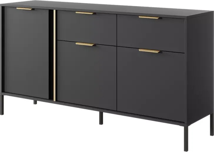 Komoda ZANTE II – elegancka komoda 3-drzwiowa z 2 szufladami w kolorze antracytowym ze złotymi detalami