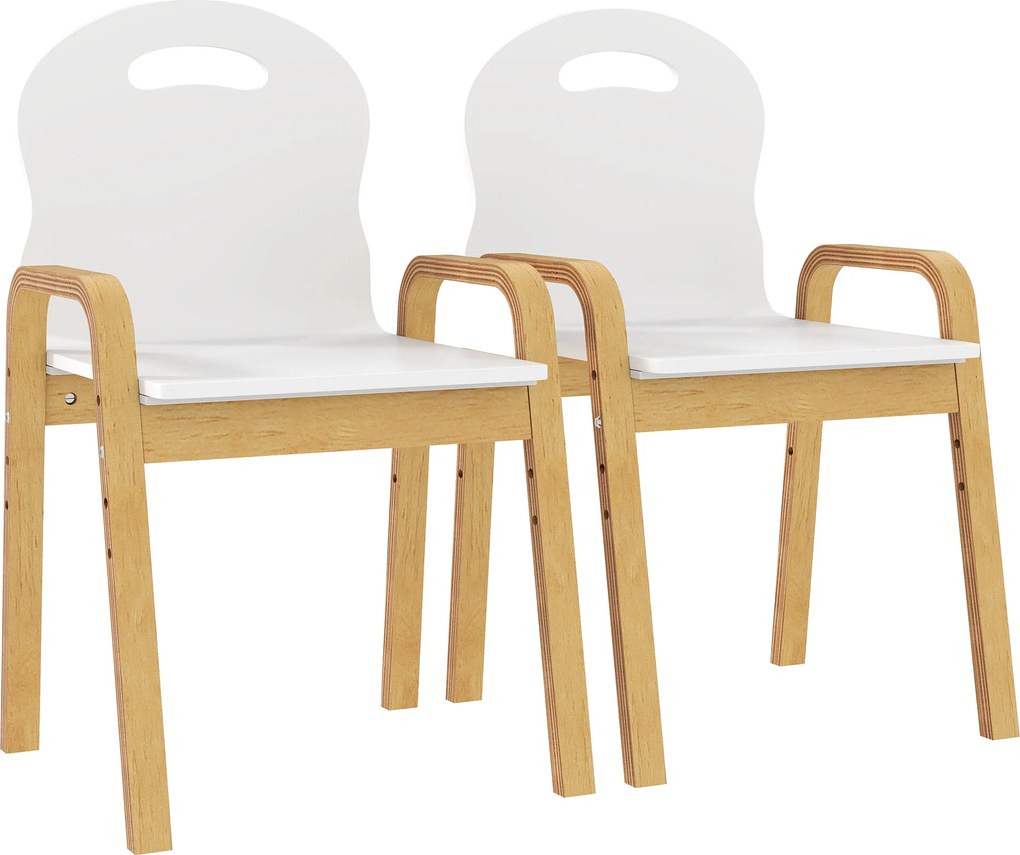 AIYAPLAY zestaw drewnianych krzeseł dla dzieci, antypoślizgowe nakładki na nóżki, 3–15 lat, regulacja wysokości, Biały