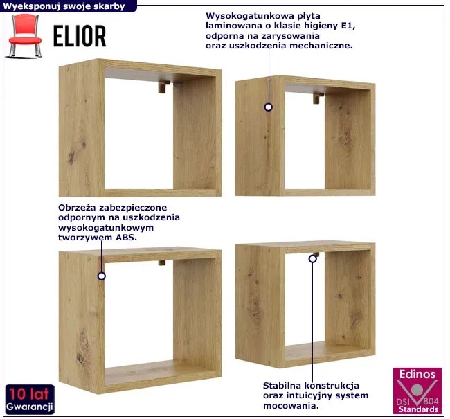Kwadratowe Półki Na Ścianę Dąb Artisan G3-L49