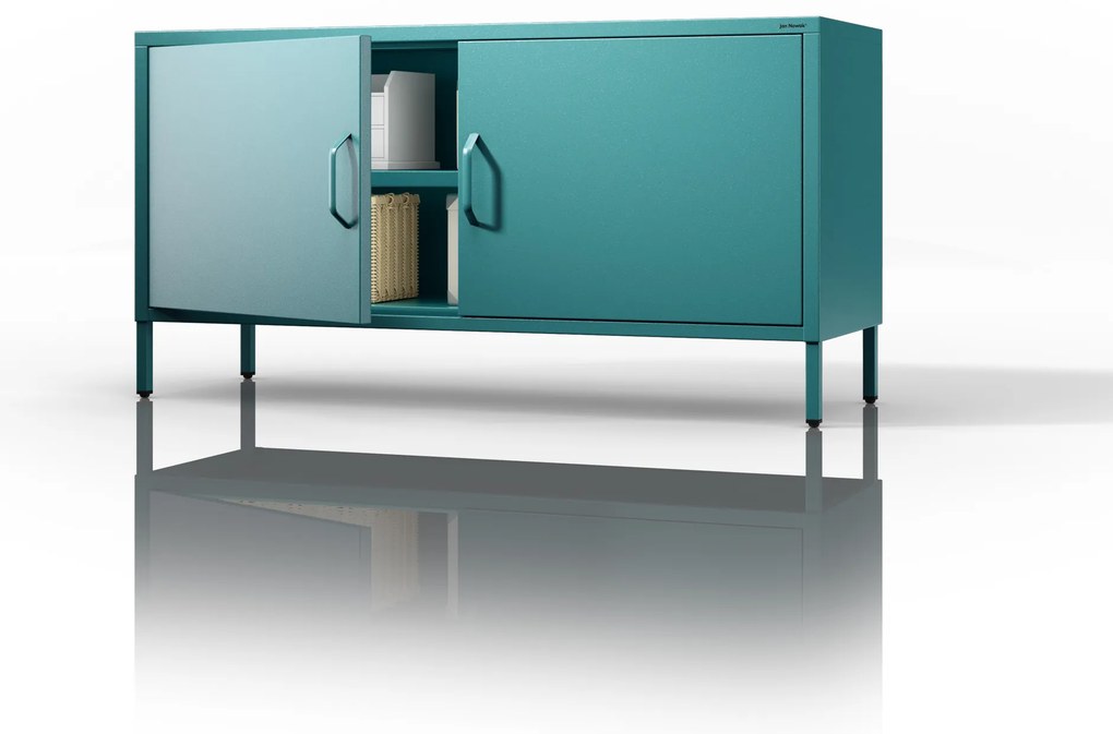 Szafka RTV metalowa na nóżkach morska, 1150x595x400 mm: ROSA Modern