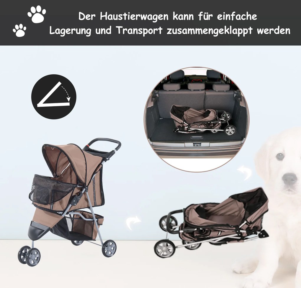 Outsunny Wózek dla Psa Składany Wygodny Brązowy Srebrny do 15kg | Aosom PL