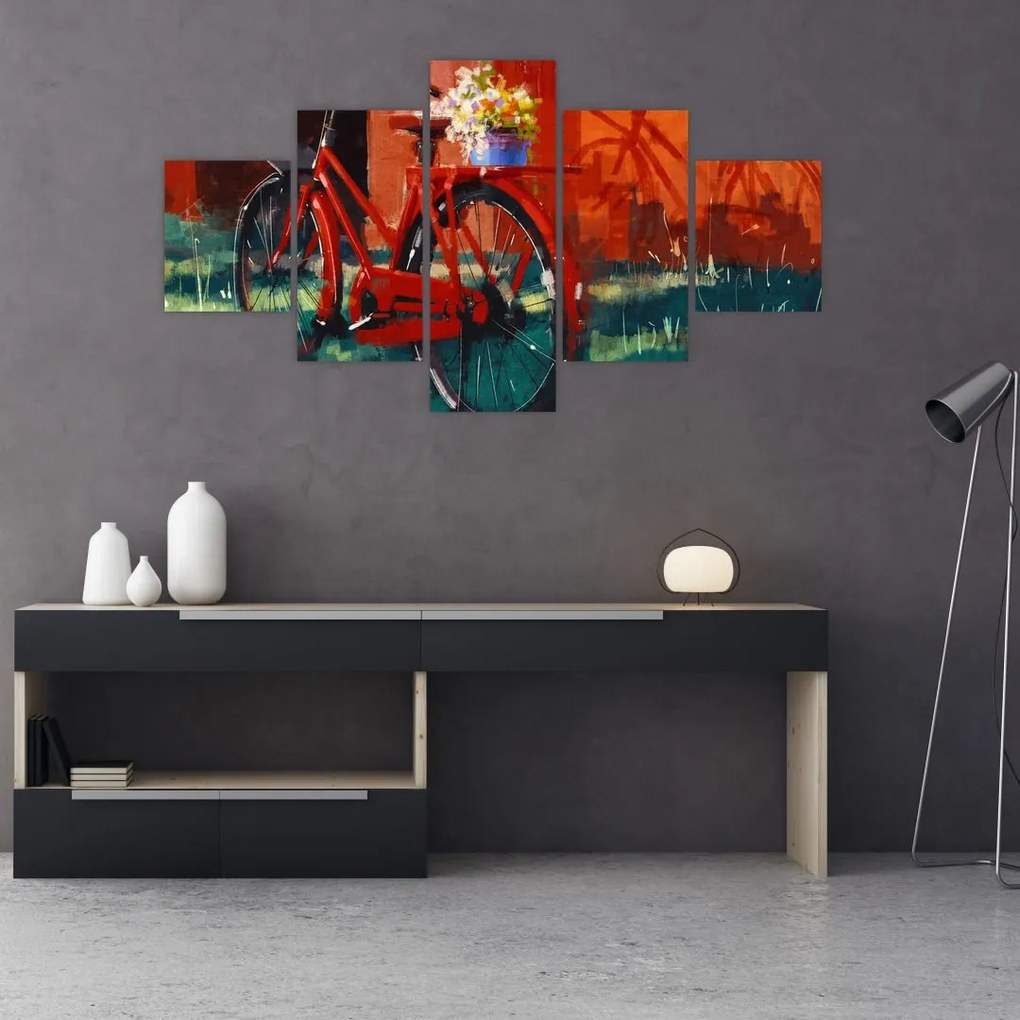 Obraz czerwonego koła, malowanie akrylowe (125x70 cm)