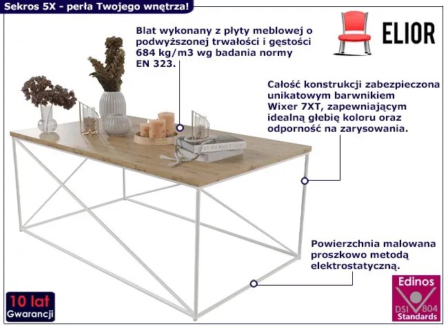 Skandynawski stolik kawowy biały + dąb artisan - Sekros 5X