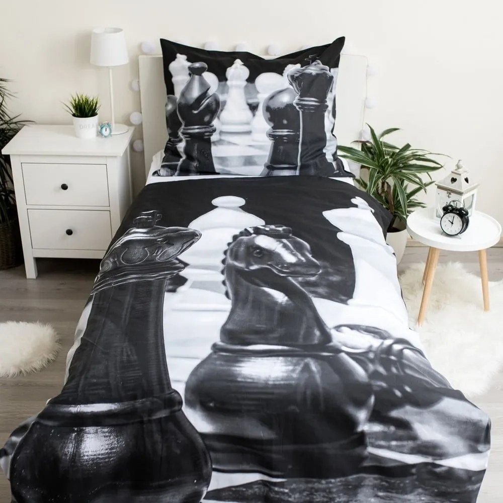 Czarno-biała bawełniana pościel dziecięca jednoosobowa 140x200 cm Chess – Jerry Fabrics
