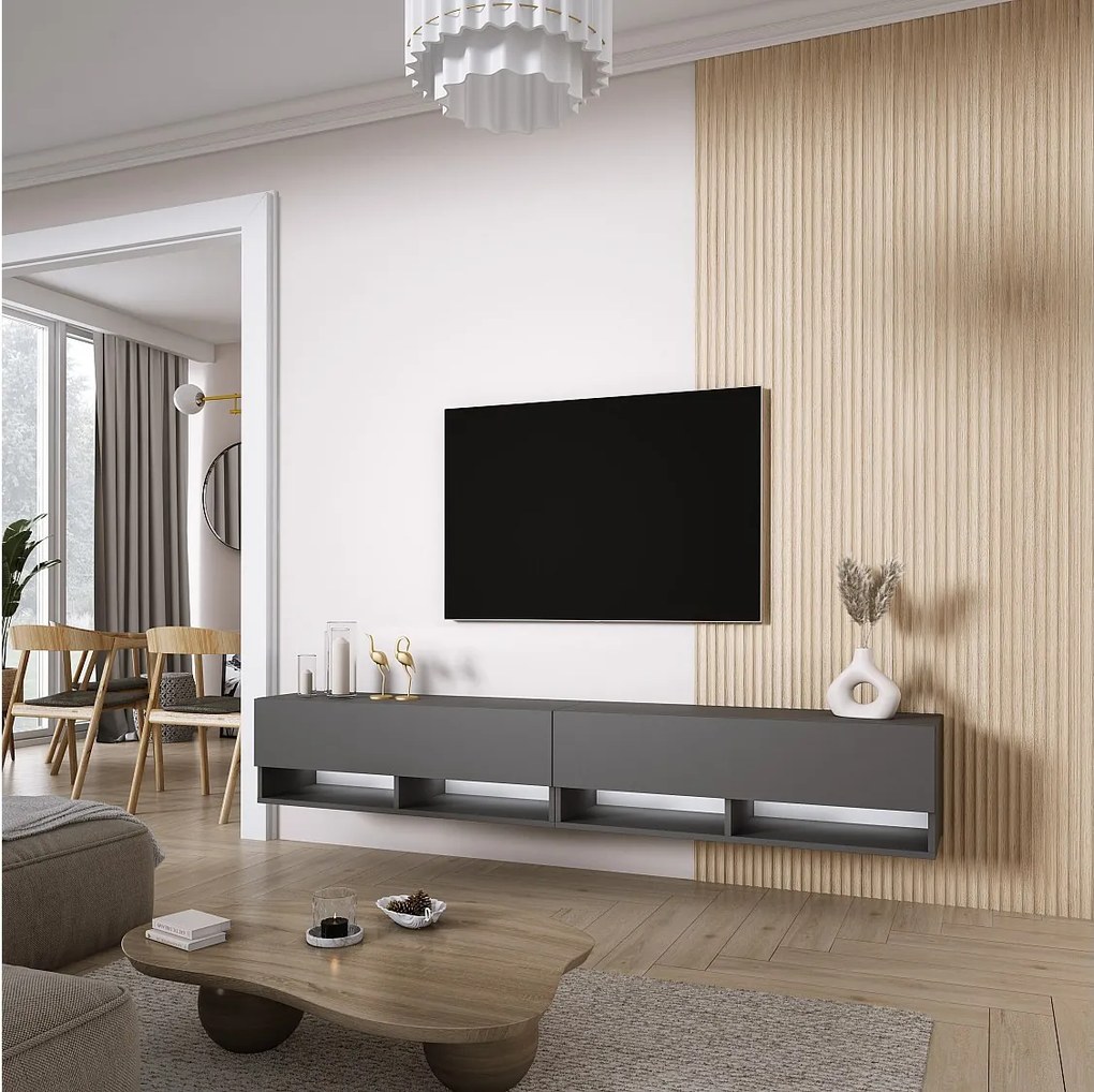 Szafka pod telewizor 200 (2 x 100) cm Antracyt, LED biały, 200 × 32 × 34 cm